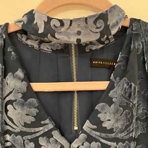 White House Black Market Damask Blue Blouse